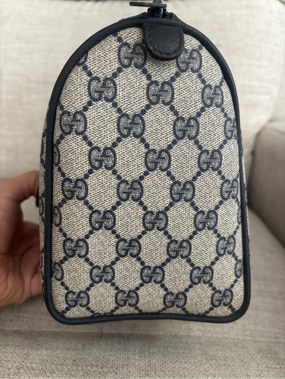 Gucci Beige GG Canvas Boston Bag with Sherry Line Navy - Picture 2 of 16